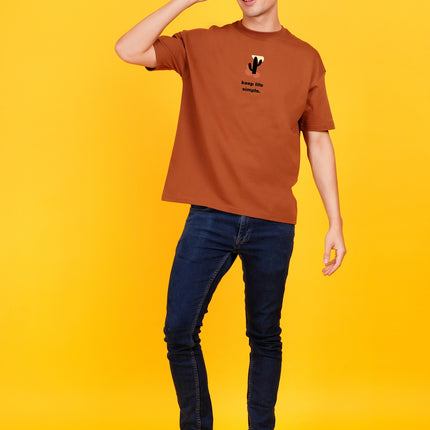 Brown Keep Life Simple Graphic Oversized T-Shirt