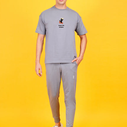 Grey Keep Life Simple Graphic Oversized T-Shirt