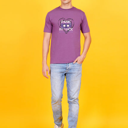 Men's Mauve Dark Purple Panic Attack Graphic Printed T-shirt