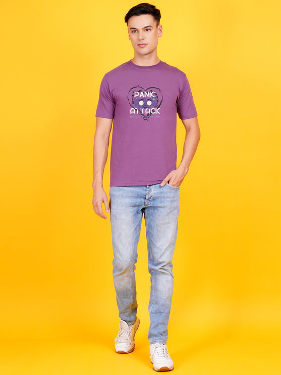 Men's Mauve Dark Purple Panic Attack Graphic Printed T-shirt