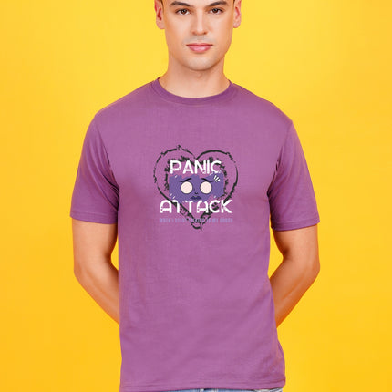 Men's Mauve Dark Purple Panic Attack Graphic Printed T-shirt