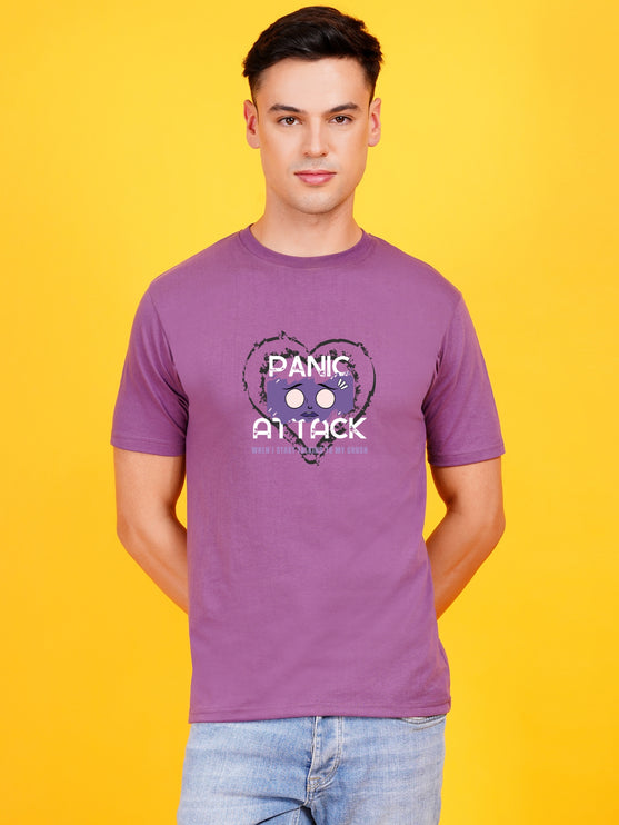 Men's Mauve Dark Purple Panic Attack Graphic Printed T-shirt