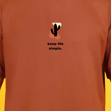 Brown Keep Life Simple Graphic Oversized T-Shirt