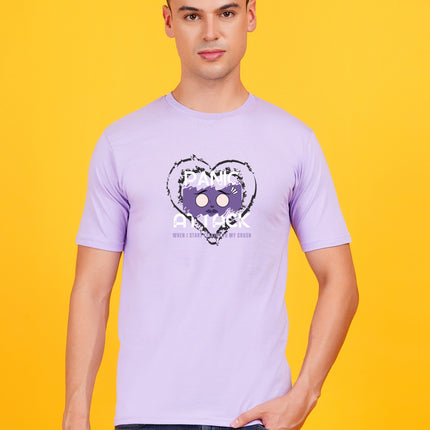 Men's Light Violet Panic Attack Graphic Printed T-shirt