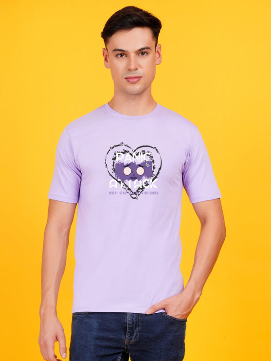 Men's Light Violet Panic Attack Graphic Printed T-shirt