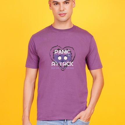 Men's Mauve Dark Purple Panic Attack Graphic Printed T-shirt