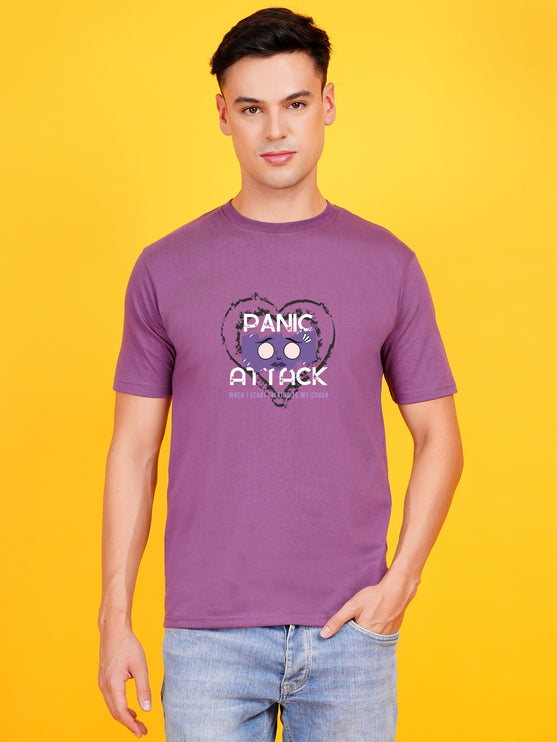 Men's Mauve Dark Purple Panic Attack Graphic Printed T-shirt