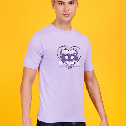 Men's Light Violet Panic Attack Graphic Printed T-shirt