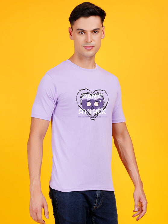 Men's Light Violet Panic Attack Graphic Printed T-shirt