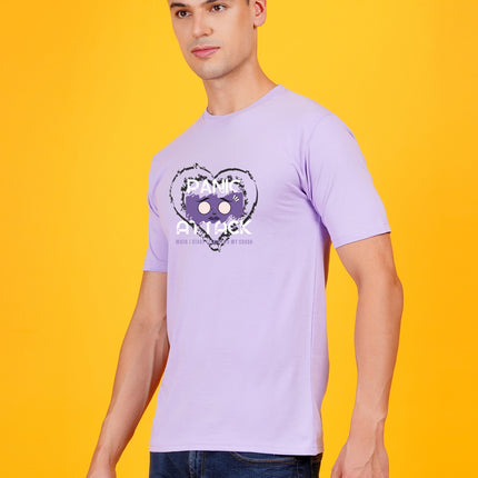 Men's Light Violet Panic Attack Graphic Printed T-shirt