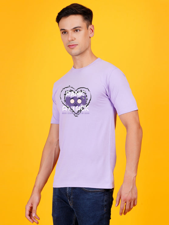 Men's Light Violet Panic Attack Graphic Printed T-shirt