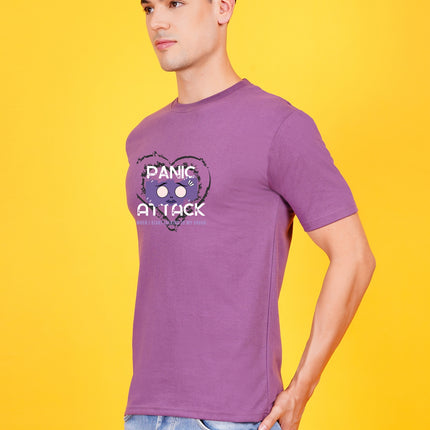 Men's Mauve Dark Purple Panic Attack Graphic Printed T-shirt