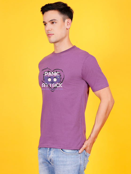 Men's Mauve Dark Purple Panic Attack Graphic Printed T-shirt