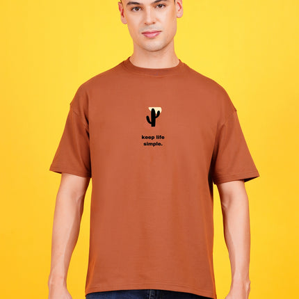 Brown Keep Life Simple Graphic Oversized T-Shirt