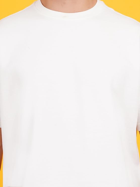 Solids: Off White Drop Shoulder T-Shirts