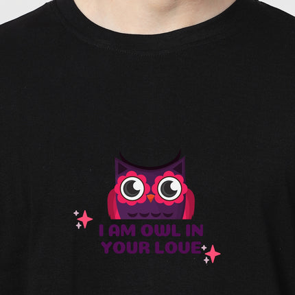 Men's Black I'm owl in your Love Graphic Printed Oversized T-shirt