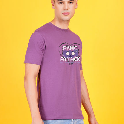 Men's Mauve Dark Purple Panic Attack Graphic Printed T-shirt