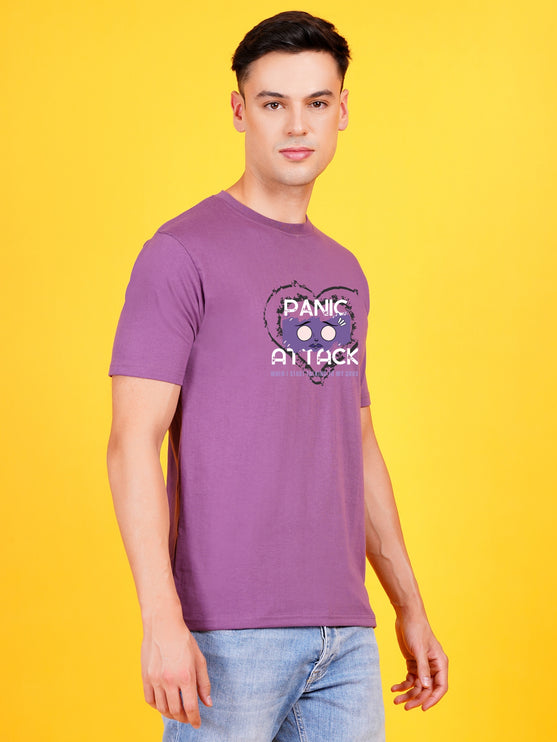 Men's Mauve Dark Purple Panic Attack Graphic Printed T-shirt