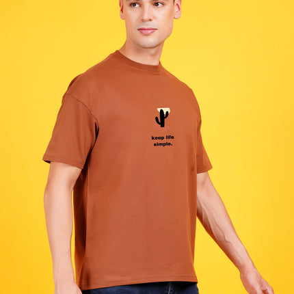 Brown Keep Life Simple Graphic Oversized T-Shirt