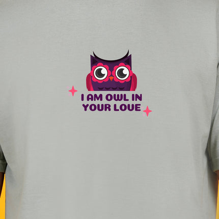 Men's Sage Green I'm owl in your Love Graphic Printed Oversized T-shirt