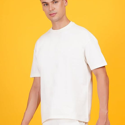 Solids: Off White Drop Shoulder T-Shirts