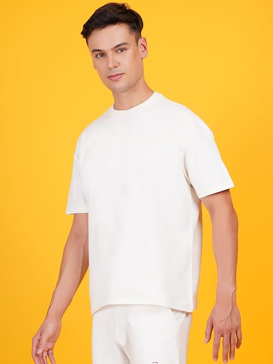 Solids: Off White Drop Shoulder T-Shirts