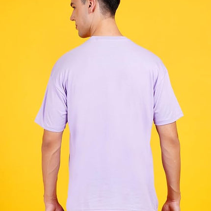 Men Solid Drop Shoulder (Over Sized) Round Neck Cotton Blend Light Violet T-Shirt