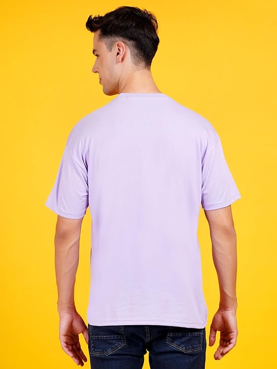 Men Solid Drop Shoulder (Over Sized) Round Neck Cotton Blend Light Violet T-Shirt