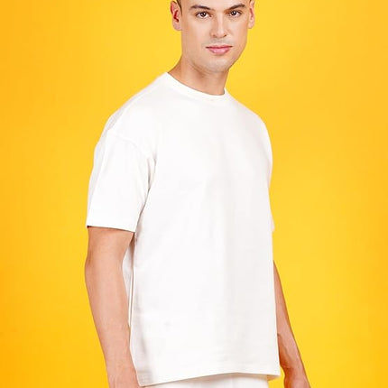 Solids: Off White Drop Shoulder T-Shirts