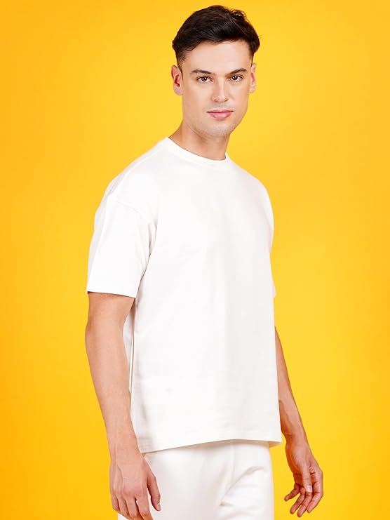 Solids: Off White Drop Shoulder T-Shirts