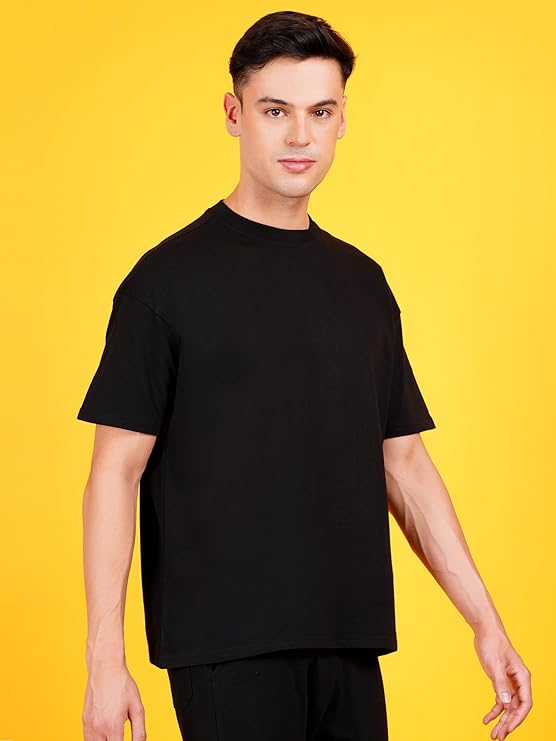 Solids: Black Drop Shoulder T-Shirts