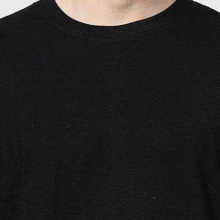 Men Solid Drop Shoulder (Over Sized) Round Neck Cotton Blend Black T-Shirt