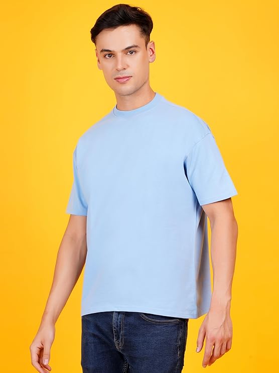 Solids: Blue Drop Shoulder T-Shirts