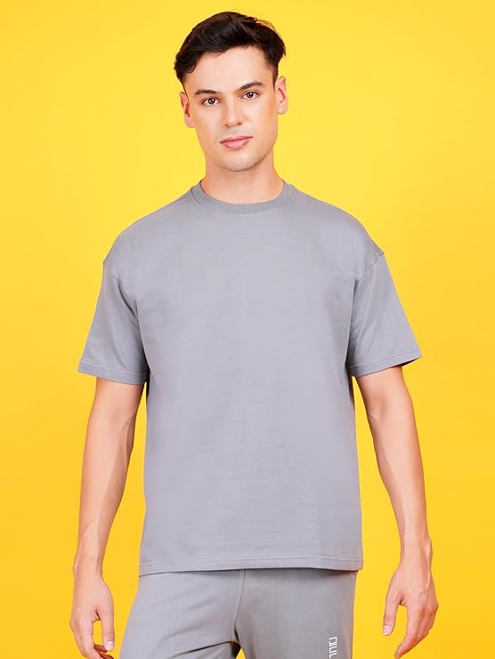 Solids: Grey Drop Shoulder T-Shirts