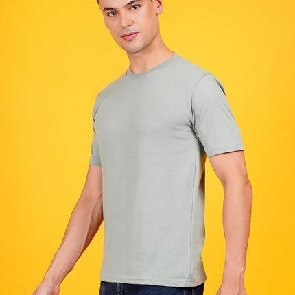 Men Solid Crew Neck Cotton Blend Solid Sage Green T-Shirt