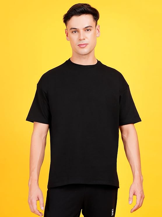 Solids: Black Drop Shoulder T-Shirts