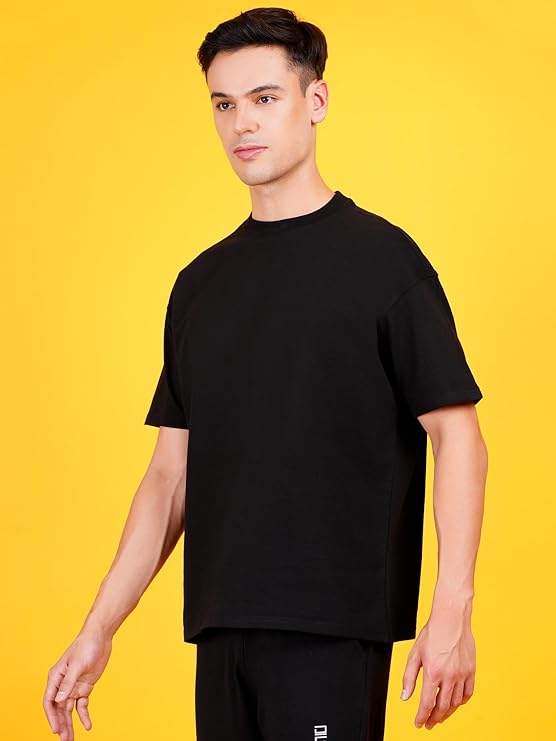 Solids: Black Drop Shoulder T-Shirts