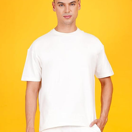 Solids: Off White Drop Shoulder T-Shirts