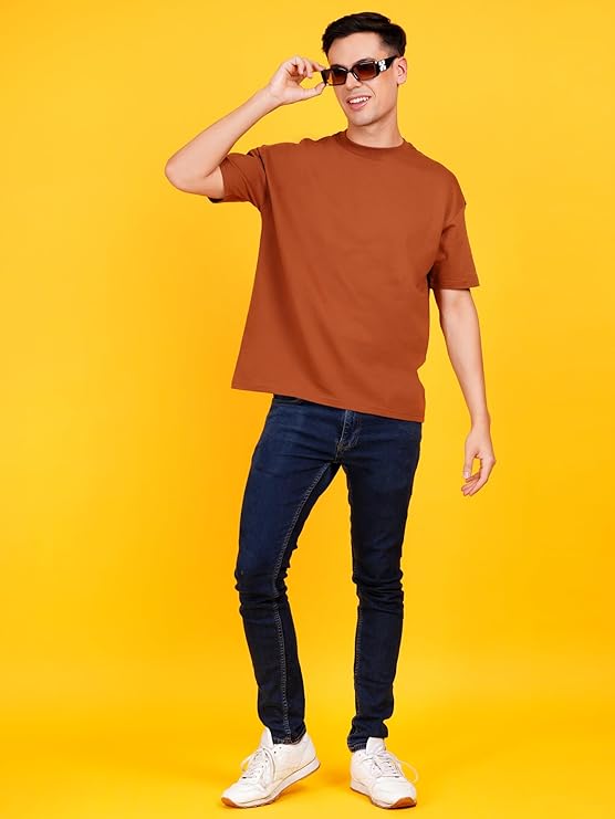 Solids: Brown Drop Shoulder T-Shirts