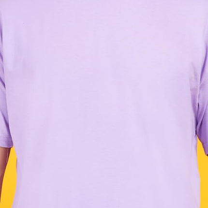 Men Solid Drop Shoulder (Over Sized) Round Neck Cotton Blend Light Violet T-Shirt