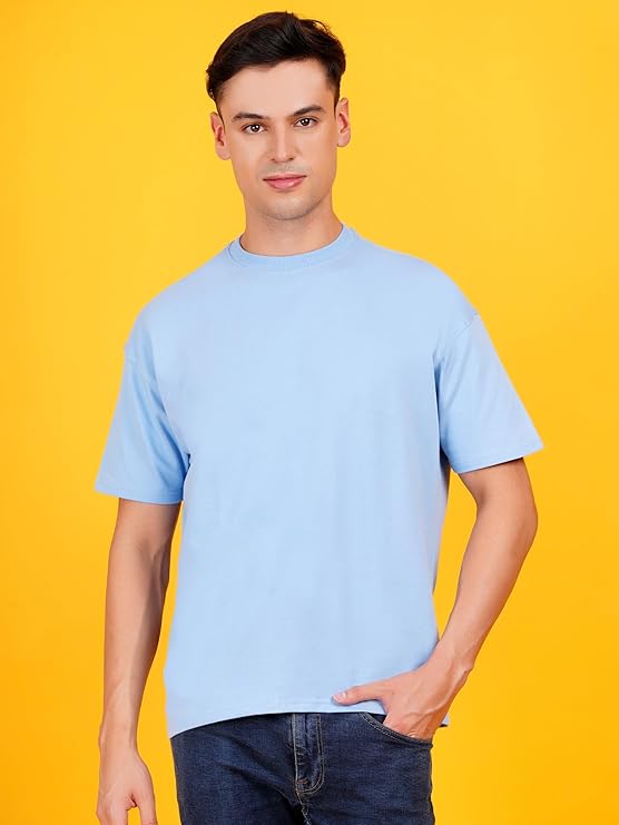 Solids: Blue Drop Shoulder T-Shirts