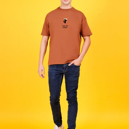 Brown Keep Life Simple Graphic Oversized T-Shirt