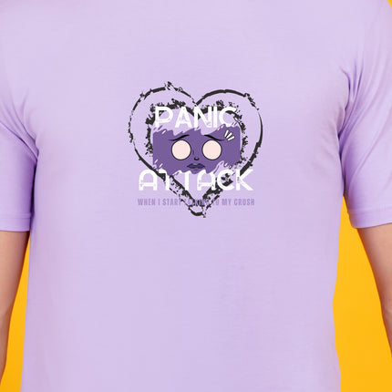 Men's Light Violet Panic Attack Graphic Printed T-shirt