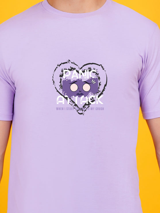 Men's Light Violet Panic Attack Graphic Printed T-shirt