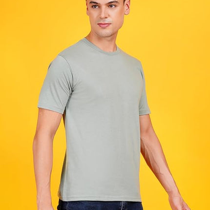 Men Solid Crew Neck Cotton Blend Solid Sage Green T-Shirt