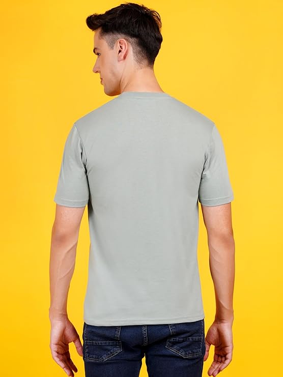 Men Solid Crew Neck Cotton Blend Solid Sage Green T-Shirt