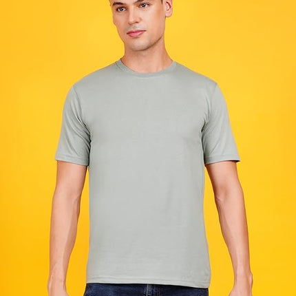 Men Solid Crew Neck Cotton Blend Solid Sage Green T-Shirt