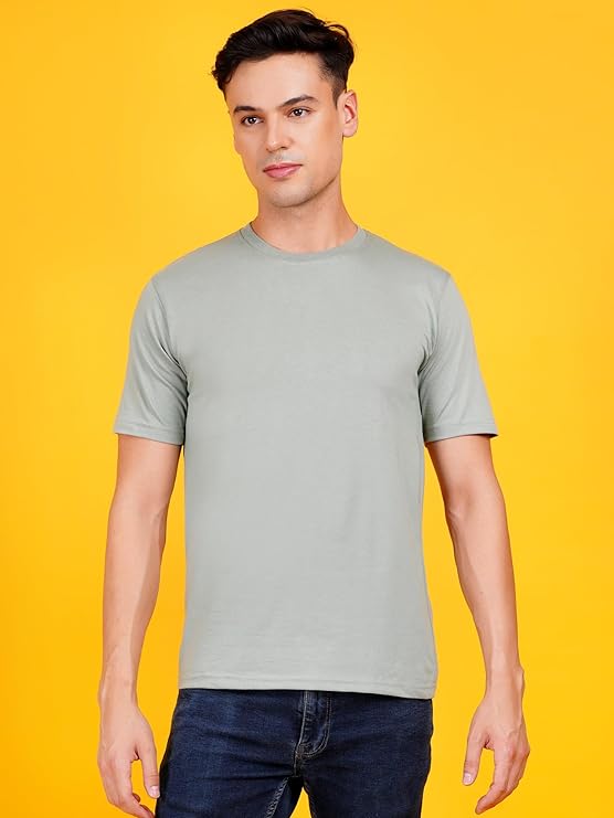 Men Solid Crew Neck Cotton Blend Solid Sage Green T-Shirt