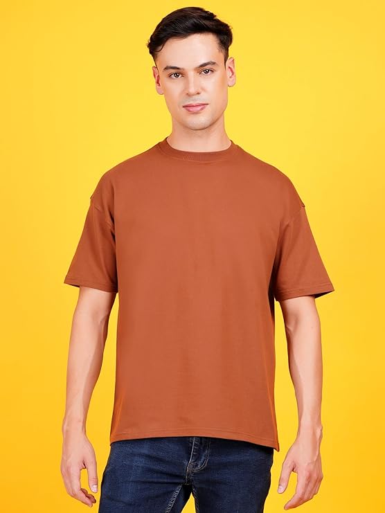 Solids: Brown Drop Shoulder T-Shirts