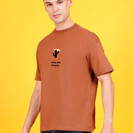 Brown Keep Life Simple Graphic Oversized T-Shirt